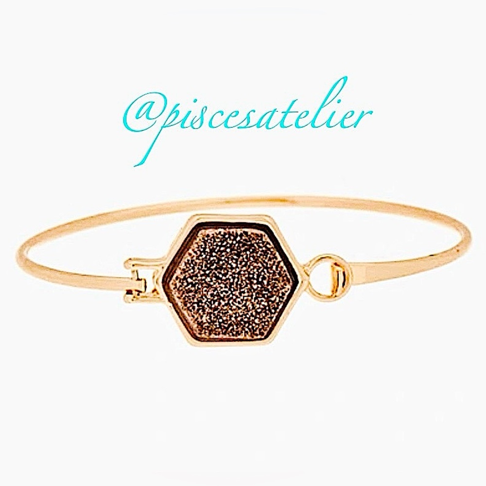 Melrose and Market Hexagonal Copper Druzy Gold Plated Hinged Cuff Bracelet